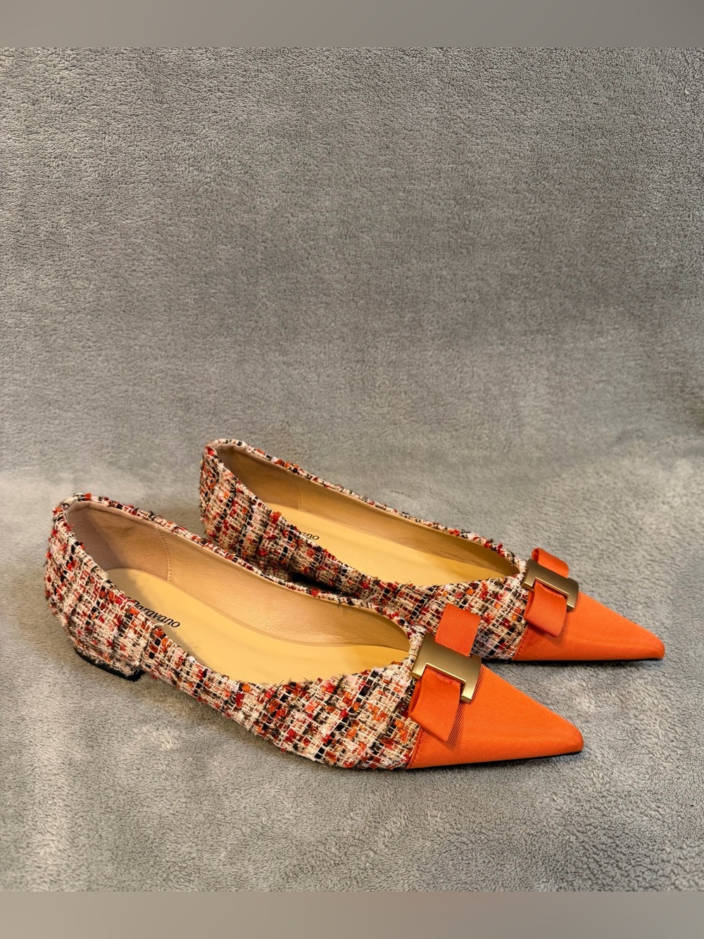 C. Paravano Women's Tweed Ballet Flats Pointed-toe Orange Size US 10/EU 40.5